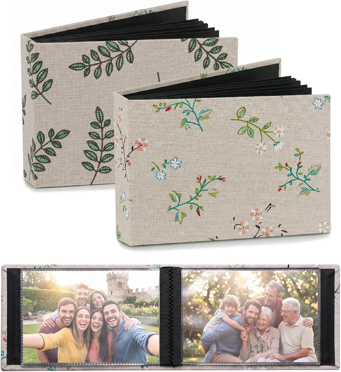 Kleine fotoalbums 10 x 15 cm met 100 compartimenten per boek, ideaal voor herinneringen, trouwfoto's en reisfoto's, met linnen omslag