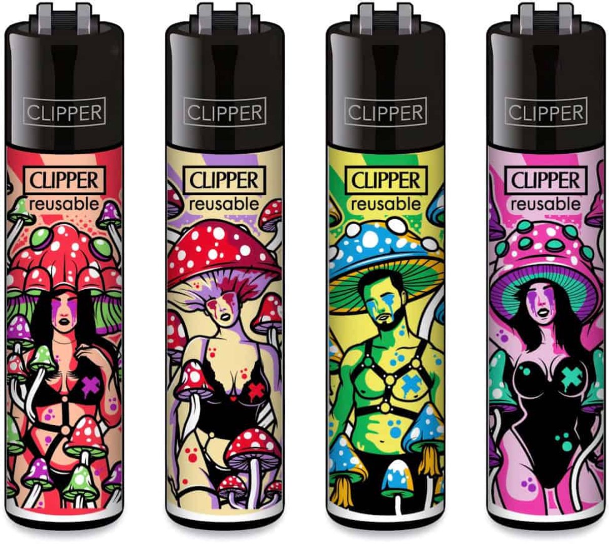 Clipper Classic Large Aanstekers "Kinky Shrooms" (4 Stuks)