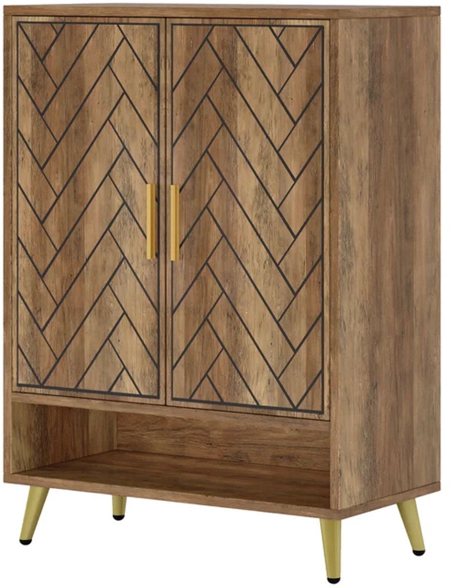 DMG Supply Schoenenkast - 6 Lagen - Verstelbare Planken - 75 x 35 x 110 cm - Bruin/Goud - MDF en Metaal