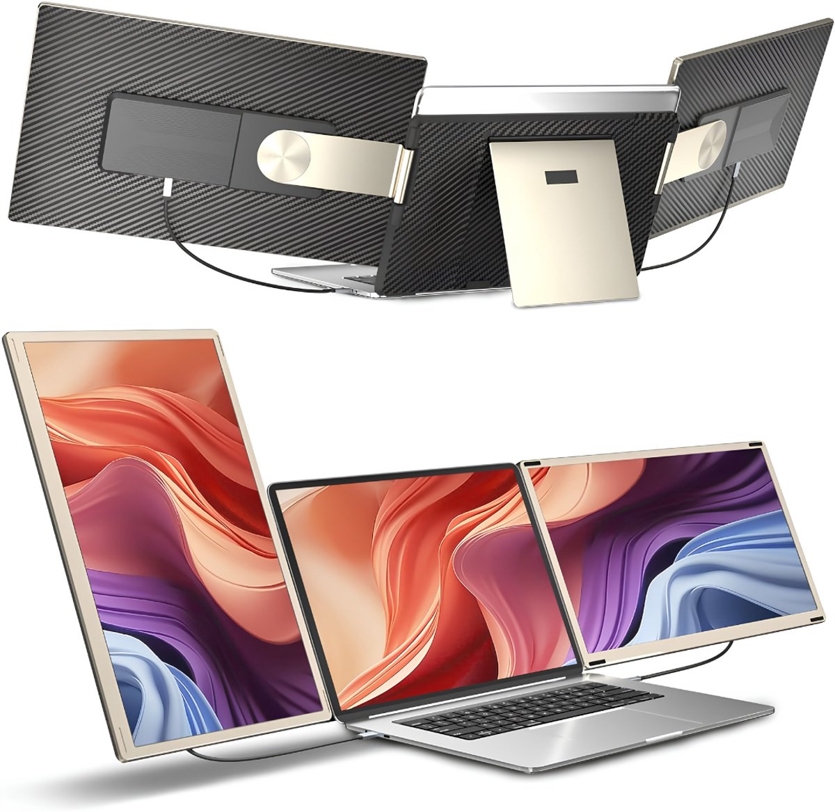 KIRA® Portable Monitor - Draagbare Monitor voor Thuiswerk & Reizen - Full HD Portable Display voor MacBook & Windows - Zwart - 4cm x 20cm x 13cm