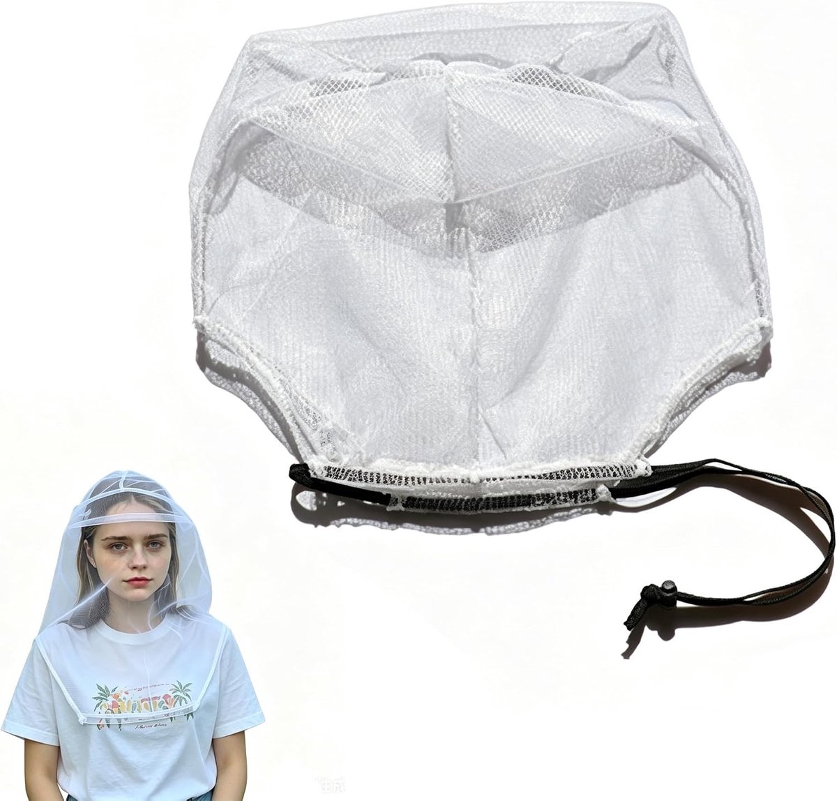 Mosquito Net voor Hoofd, Fijn Net voor Insectenbescherming, Ademend en Geschikt voor Vissen, Kamperen en Tuinieren Buitenactiviteiten