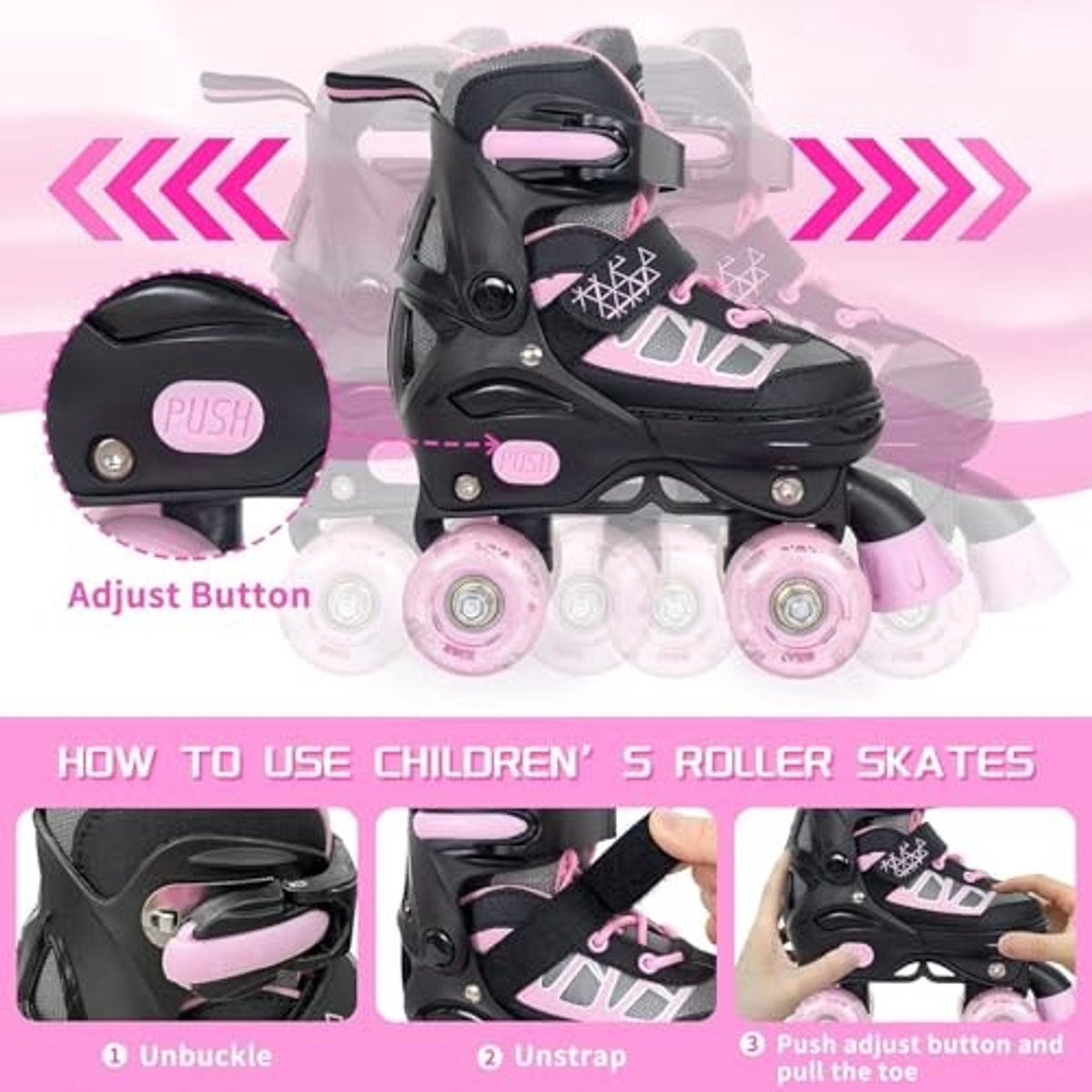 Verstelbare Roller Skates voor Kinderen - Roze