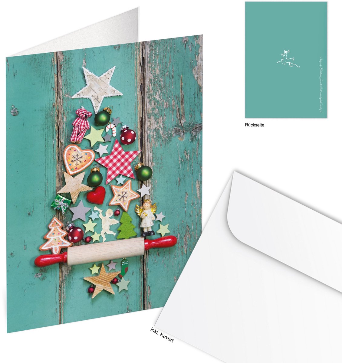 Kerstkaarten Set van 100 - Turquoise met Envelop