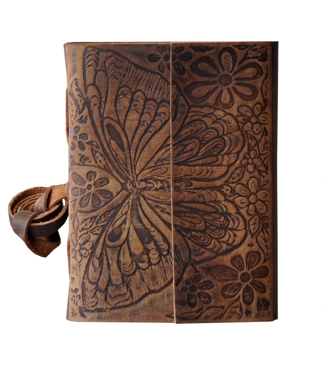 Handgemaakte Vintage Leren Notitieboek - 5 x 7 inch met Bloem Embossed