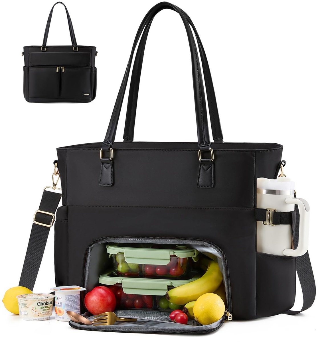 Laptop en Lunch Bag voor Vrouwen - Zwart