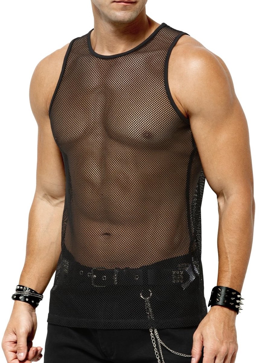 Mannelijk Tanktop - Transparante Visnet Ontwerp - Zwart