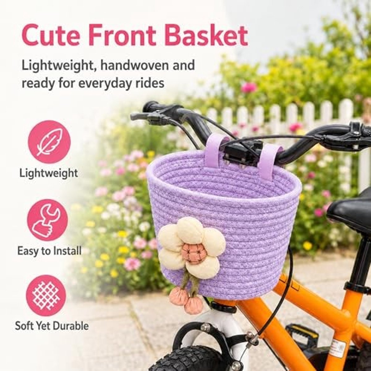 Fietstas voor Kinderen - Handgemaakt - Roze met Bloemdecoratie