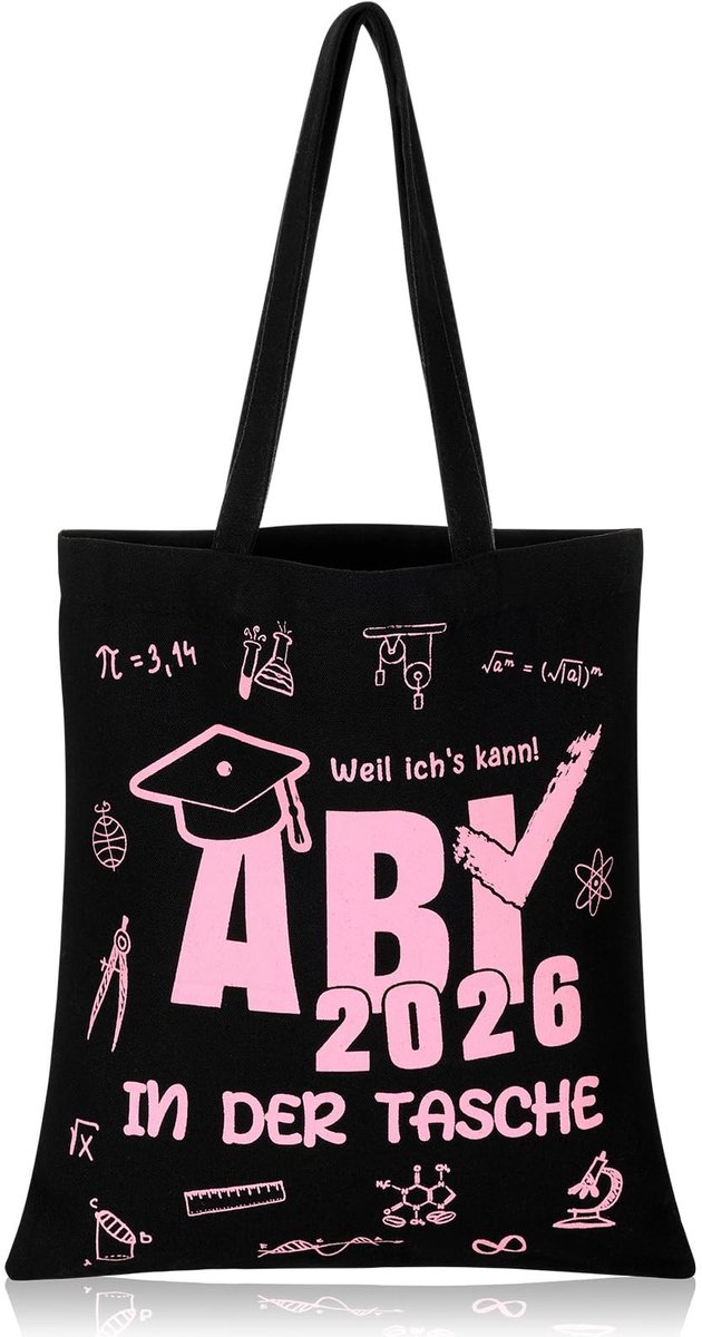 Canvas Afstudeertas - Met Tekst voor Afgestudeerden - Zwart/Pink