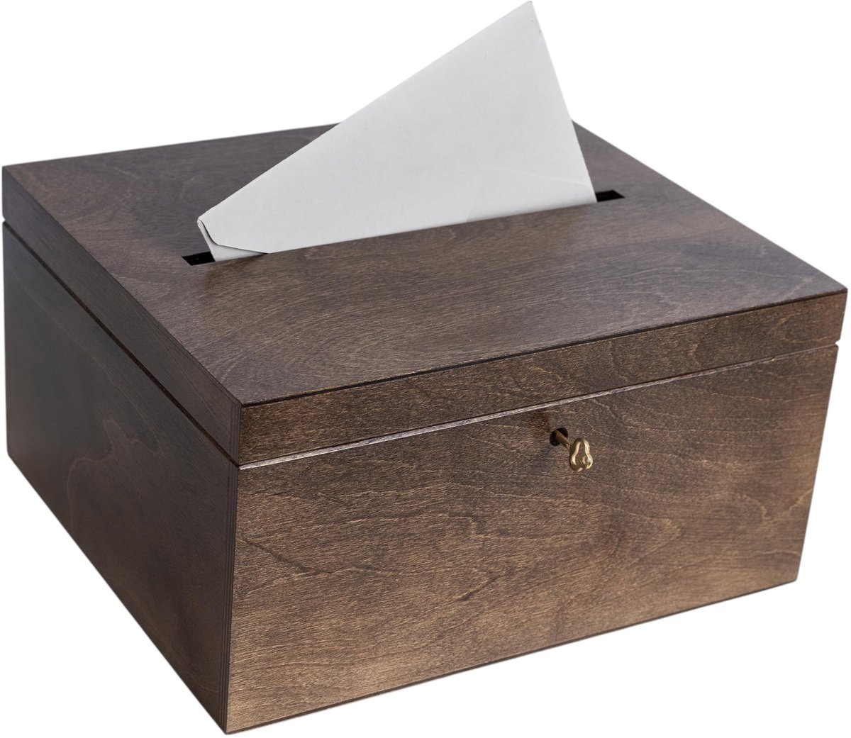 Houten Trouwen Kaarten Box - Slot met Sleutel - Bruin