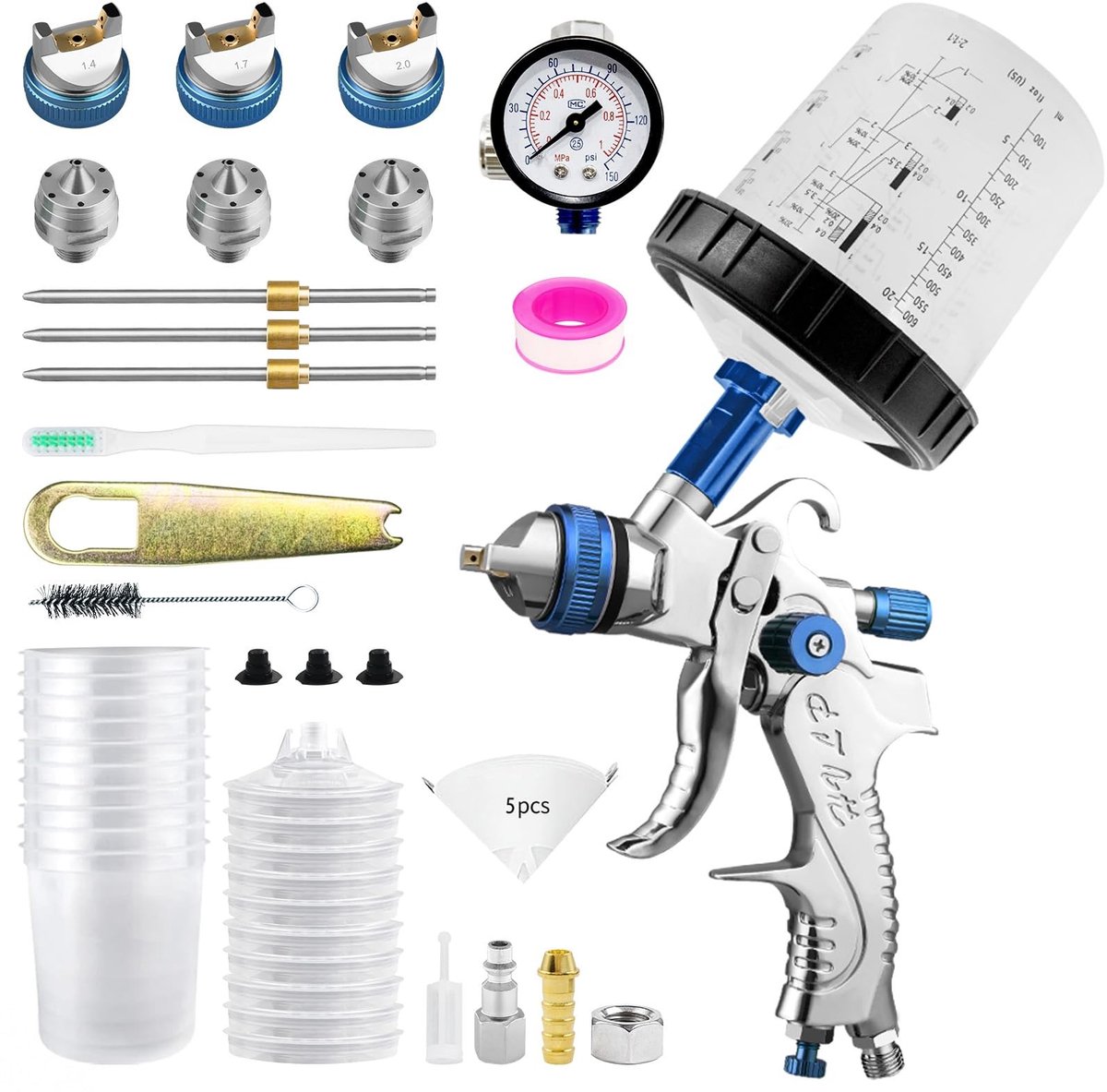 Verfspuit met 10 Wegwerpbakjes - Voor Compressed Air - 3 Nozzles
