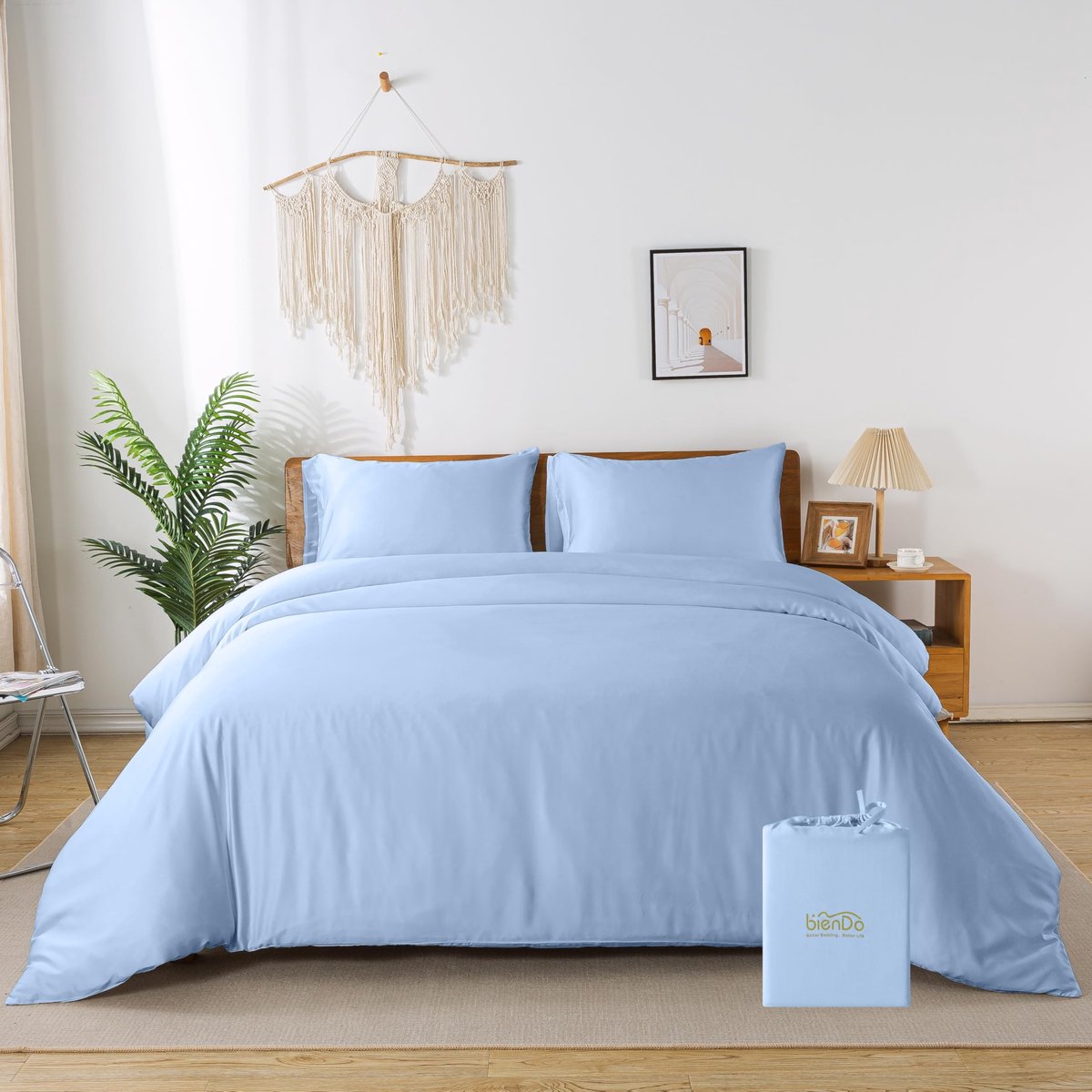 Dekbedovertrek Set 135 x 200 cm - Vegan Zijde - Blauw