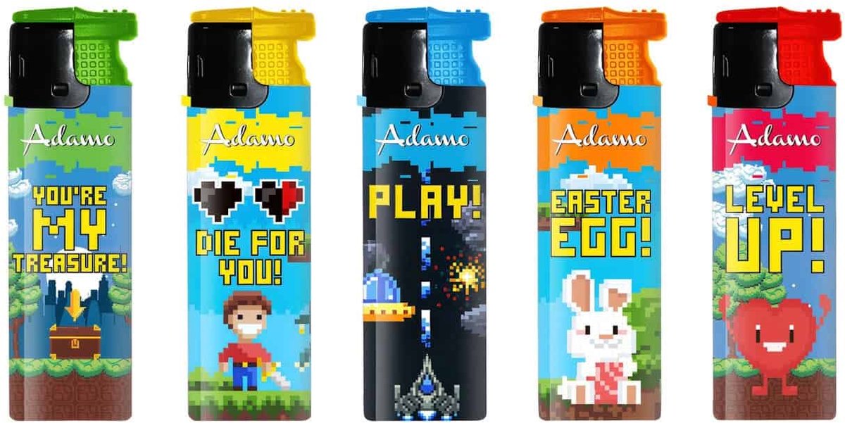 Adamo Elektronische Turbo Aanstekers "Pixels" - Set 10 stuks