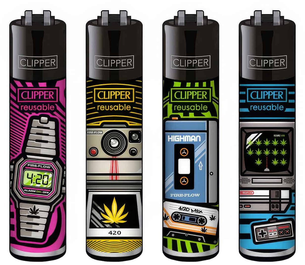Clipper Classic Large Aanstekers "Retro" (4 Stuks)