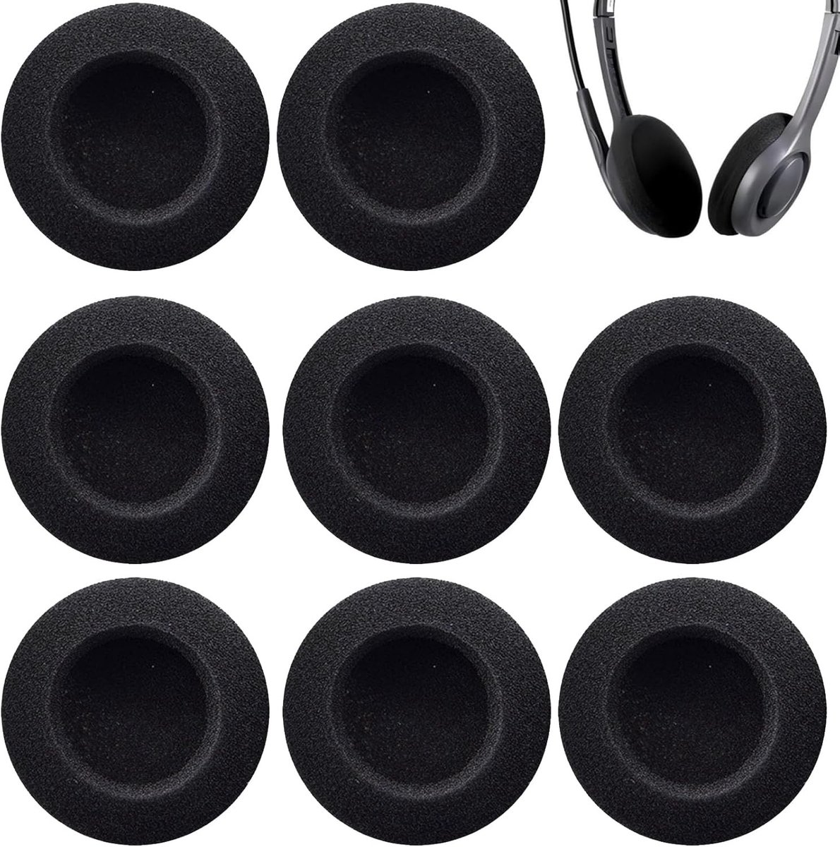 Set van 8 Vervangende Oorkussens van Schuim, 6 cm Comfortabele Oorkussens voor Hoofdtelefoon, Ideaal voor Geluidsisolatie en Comfort