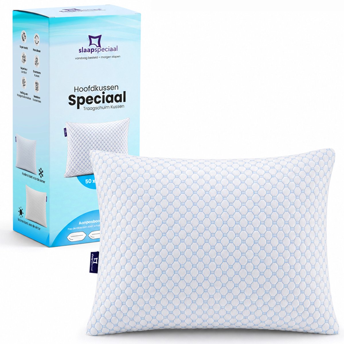 Slaapspeciaal - Traagschuim Hoofdkussen - Ergonomisch Kussen tegen Nekklachten - 50x70 cm - Aanpasbare Vulling - Verkoelend - Memory Foam Pillow