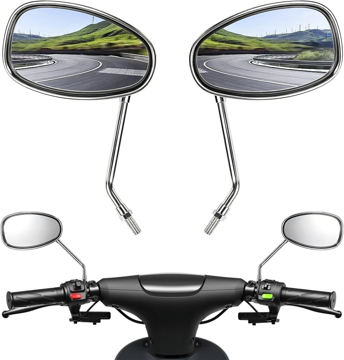 Universele Motor- en Scooter Spiegel, 10 mm en 8 mm, 360° Draaibaar, Achteruitkijkspiegel voor Motorfietsen, Scooters en ATV's
