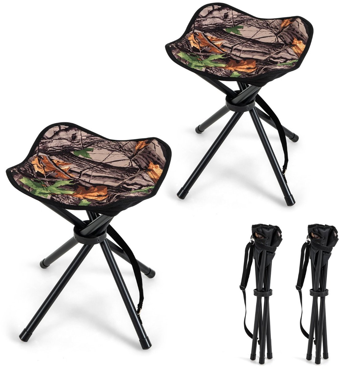SureDeal® - Kamper - Klapkrukken Opvouwbaar Licht - Schouderriem Draagbare Campingkruk - Kamperen Wandelen - 32x32x40 cm - Camouflagepatroon