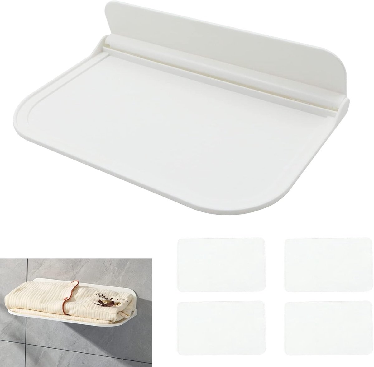 Vouwbare Badplank voor Muur, Zelfklevende Wandplank voor Douche en Badkamer, Ideaal voor Routers en Kleine Voorwerpen, 30 x 20 cm, 1 Stuk