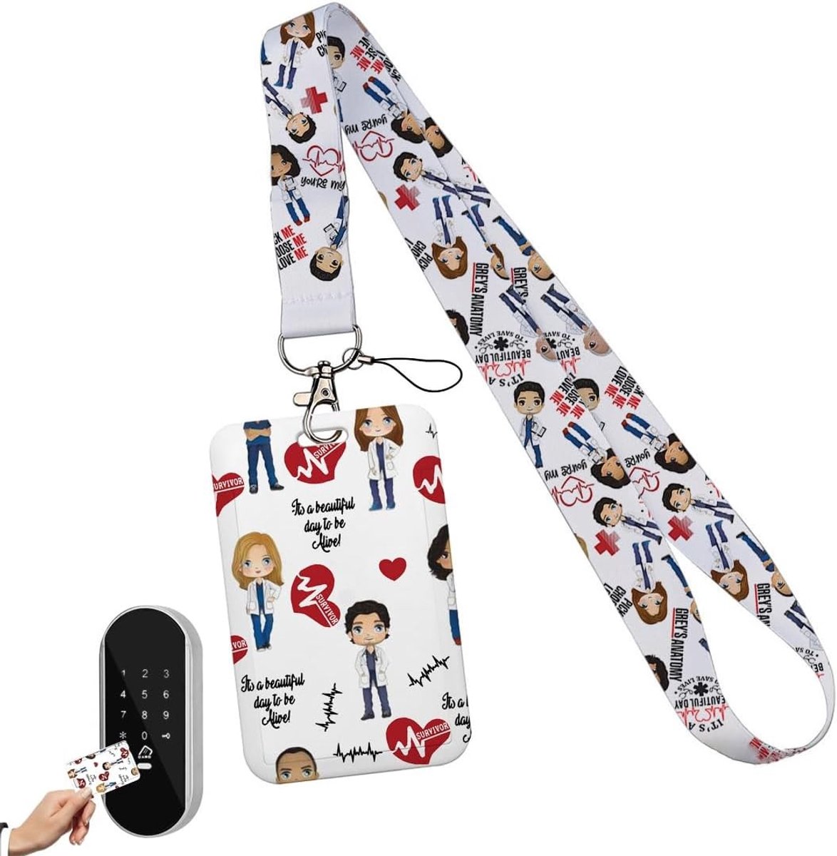 ID-kaarthoes met breakaway lanyard en karabijnhaak, verticale badgehouder voor verpleegsters en professionals met afneembaar koord en reliëfdesign