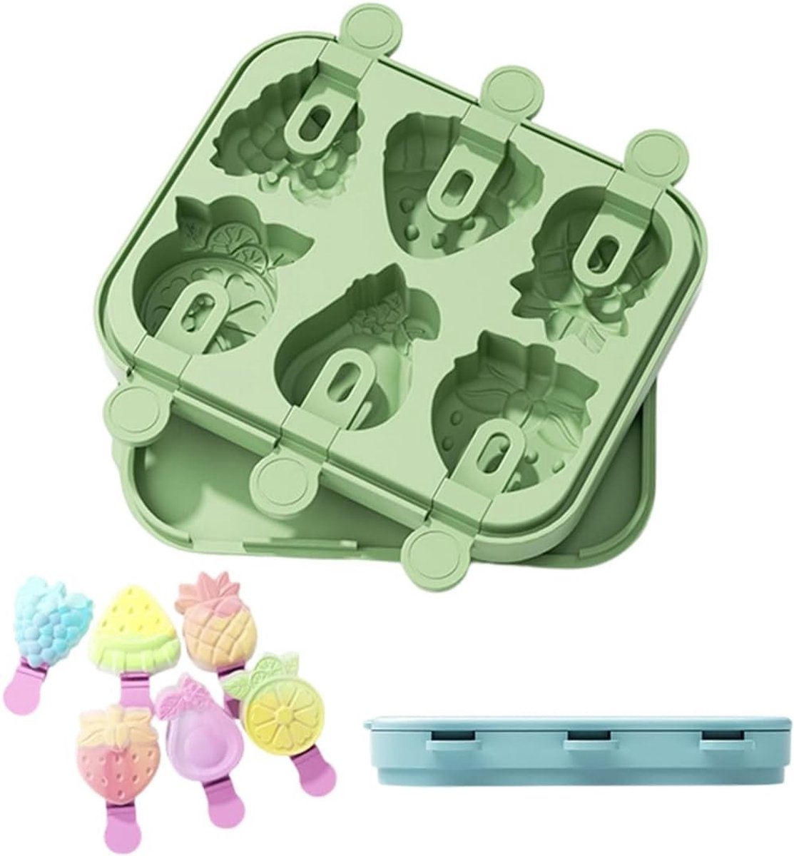 Siliconen IJsblokjesvormen voor Kinderen, Herbruikbare Mini IJsjesvormen met Deksel en Stokken, Makkelijk te Verwijderen en BPA-vrij, Perfect voor Verfrissende Snacks