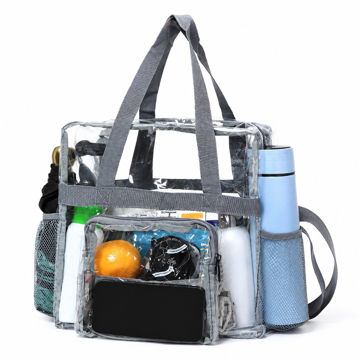 Kaiyaya - 1 stuk Transparante schoudertas - PVC tas met meerdere vakken - Waterdicht en lichtgewicht - Voor strand, reizen en evenementen - Grijs