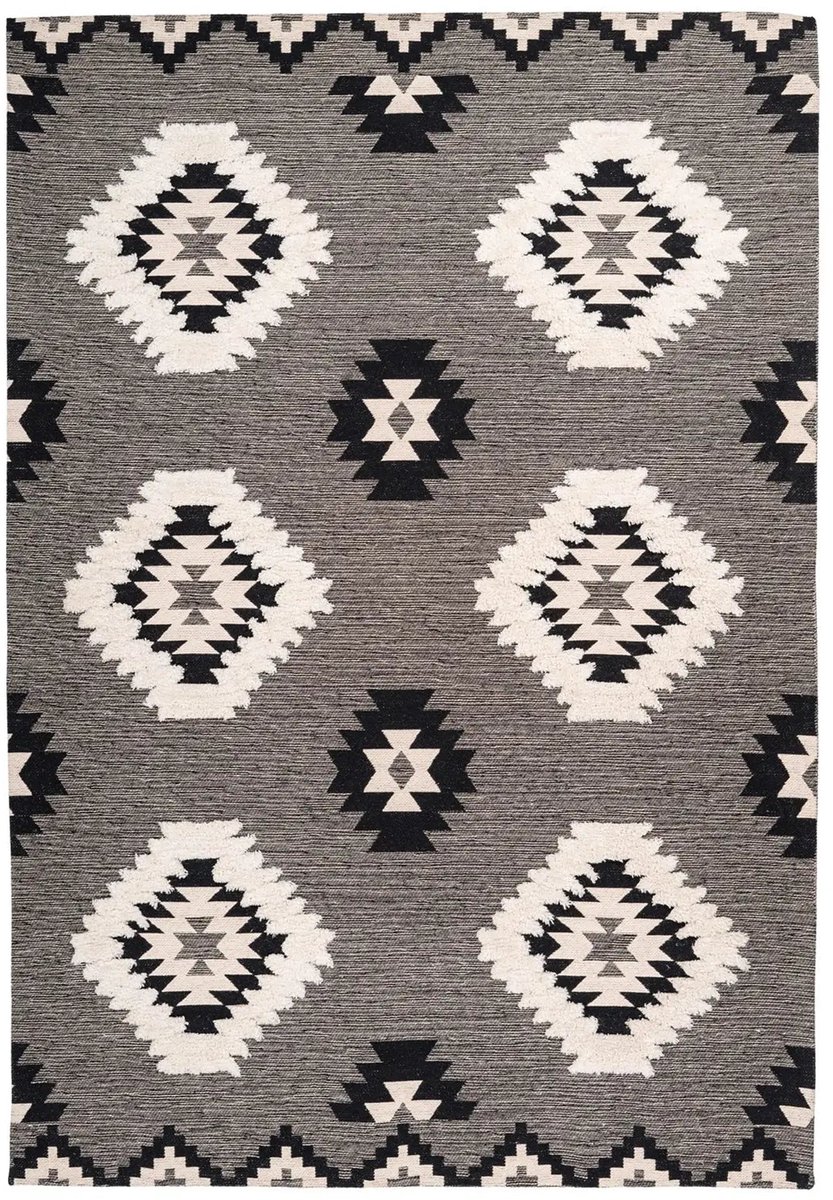 Dutch XXL Laagpolig Vloerkleed | Tapijt | Ethnie | Geometrisch | Grijs | 160x230 cm