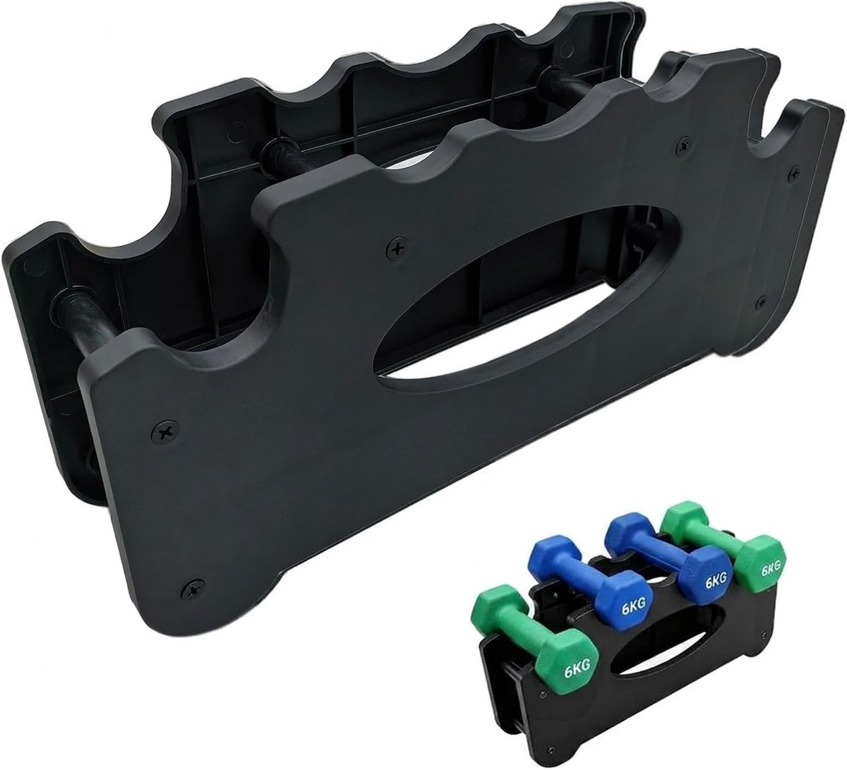 Compacte Dumbbell Stand voor het Opbergen van 4 Kleine Dumbbells, Geschikt voor Thuisgym en Fitnessruimtes, Zwart en Duurzaam