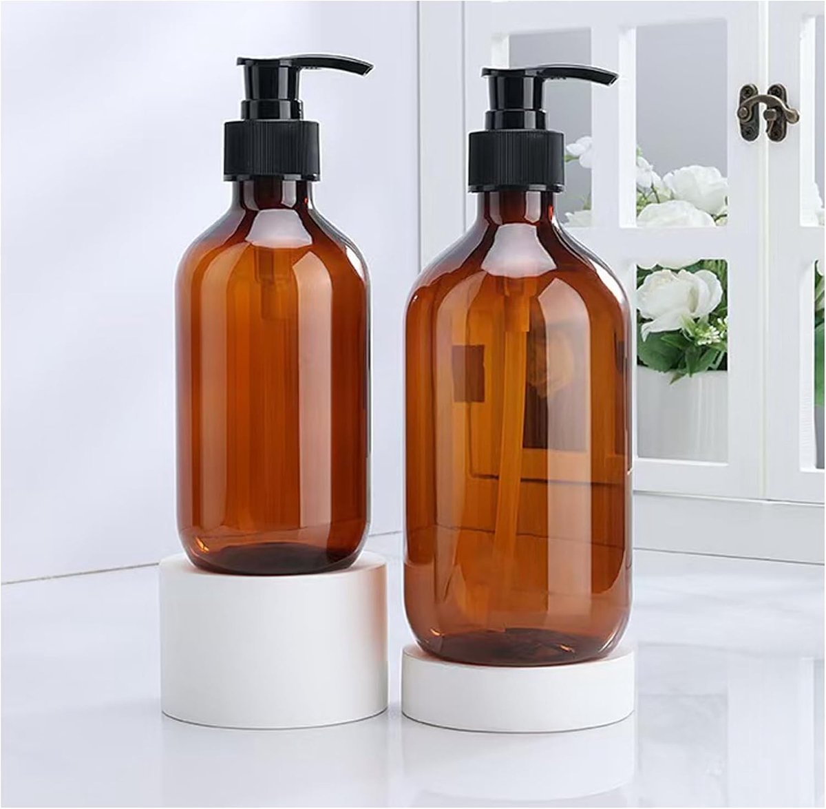 Praktische 300ml Zeepdispenser met Pomp voor Keuken en Badkamer, Set van 2 Stuks in Bruin, Ideaal voor Vaatwasmiddel en Handzeep