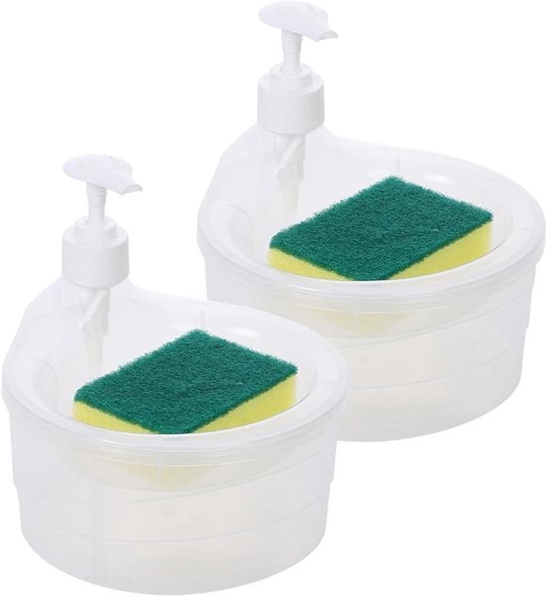 Zeepdispenser met Sponshouder - Keuken Organizer - Aanrecht Opruimen - 2-in-1 Ontwerp - 2 stuks - Wit
