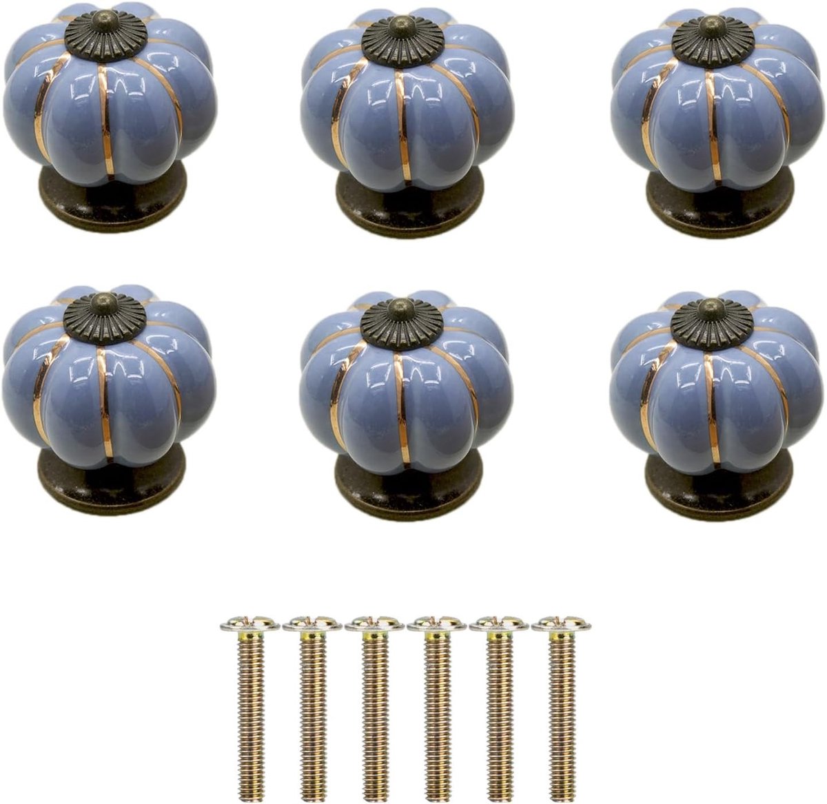 6 Pompoenvormige Keramische Knoppen, Porseleinen Handgrepen voor Vintage Kasten, Ronde Knoppen voor Keuken, Kantoor en Meubels, 4x4x4cm (Diep Blauw)