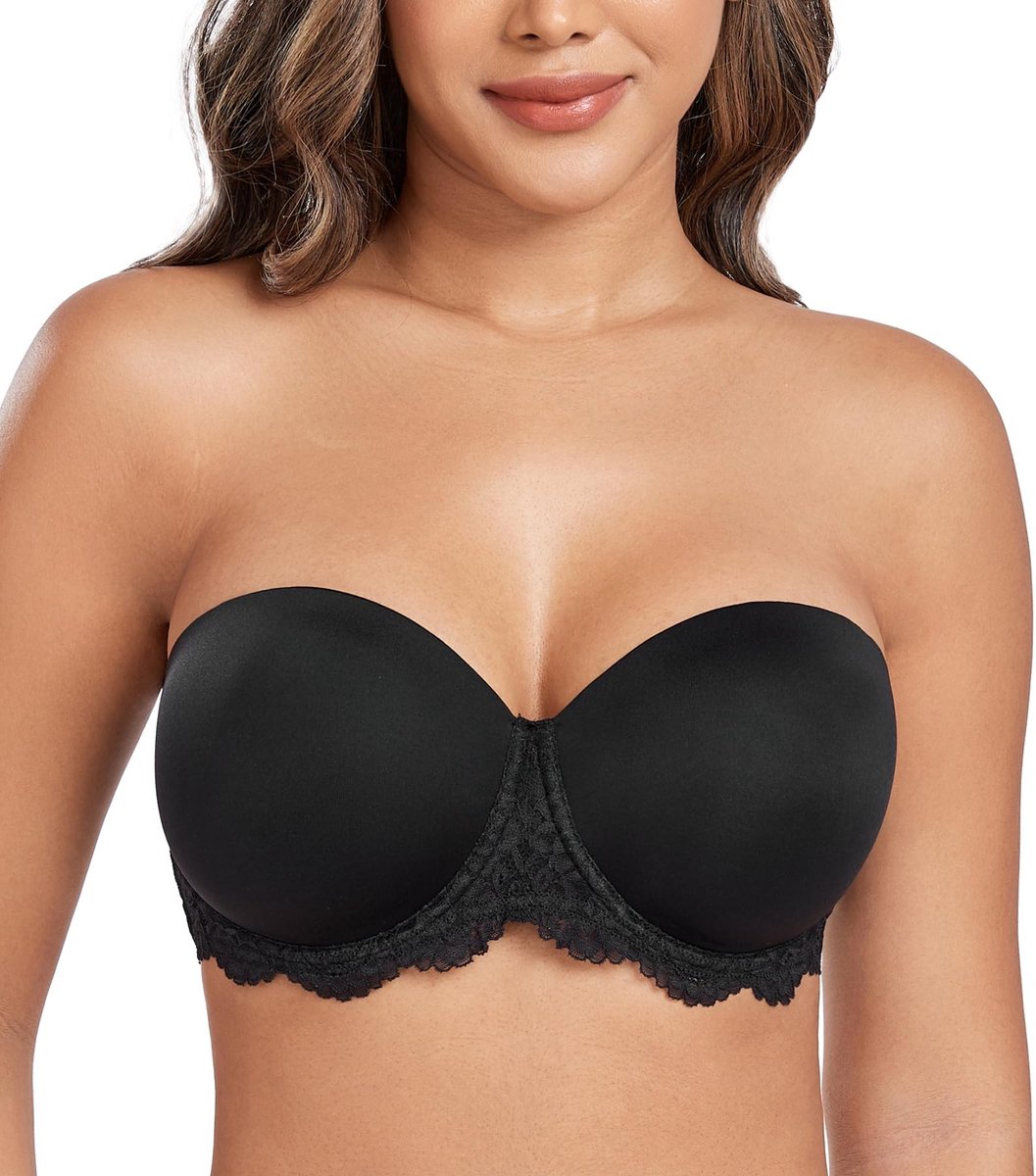 Strapless push-up beha - Demi cup met verstelbare bandjes - Zwart