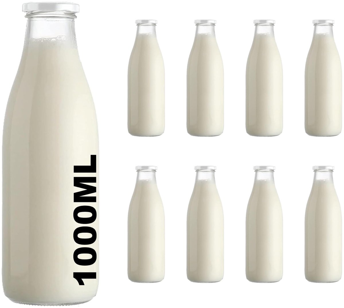 Lege Glazen Flessen - 1000 ml - Set van 8 - Met Schroefdop