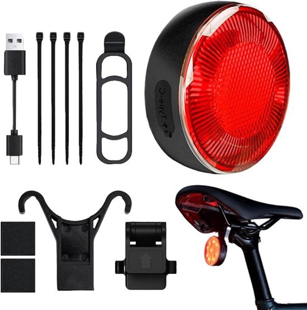 Fietsverlichting Achterlicht - Fietslamp Oplaadbaar - Veilig Fietsen - Slimme Remdetectie - 48x48x23mm - Rood