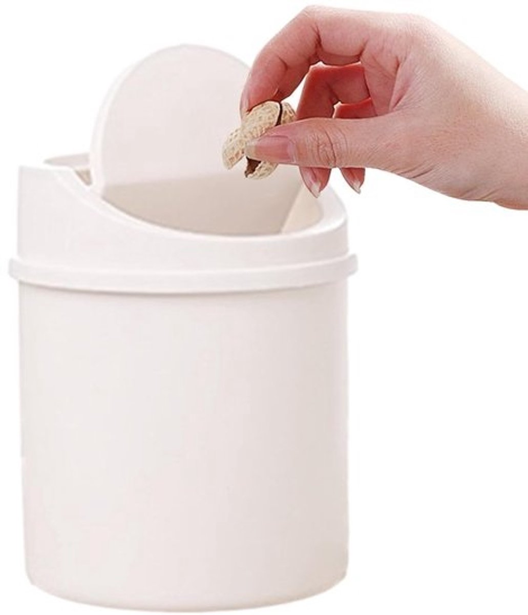 Mini Prullenbak - Kleine Afvalbak - Bureau Organisatie - Geurwerend Deksel - 16.5 cm Hoog - Wit