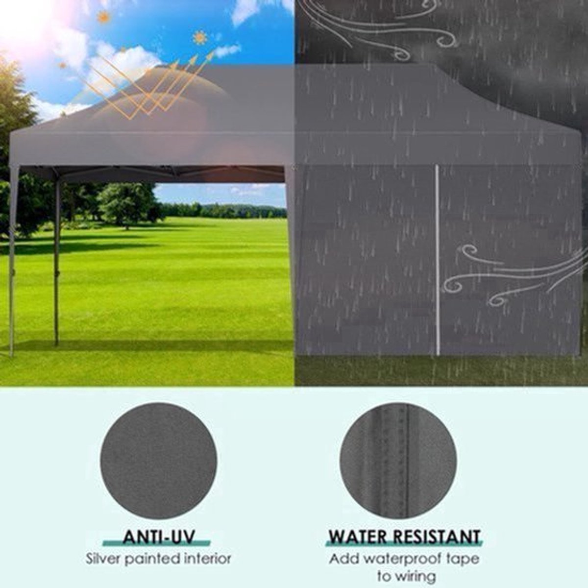 Partytent - Tent - Paviljoen - Partytenten - 3x6m - Waterdicht Party Tent - Opvouwbare - UV 50+ Bescherming – Hoogte Verstelbaar – Inclusief Zijpanelen & Zandzakken - Donkergrijs