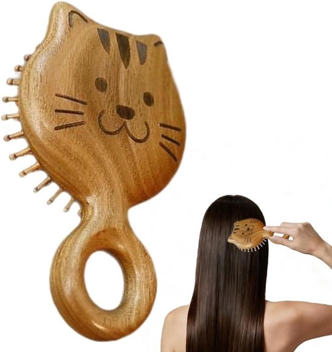 Hoofdhuid Massager Borstel - Haargroei Stimulator - Scalp Ontspanning - Antistatisch Hout - 16 x 10 x 5 cm - Bruin