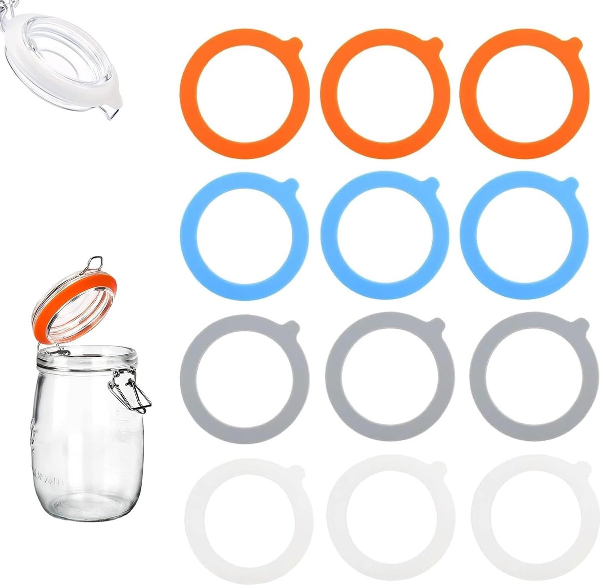 Afdichtingsringen voor Weckpotten en Inmaakpotten - 12 Stuks Herbruikbare Siliconen Sealringen voor Lekvrije Voedselopslag, 9,6 cm Oranje