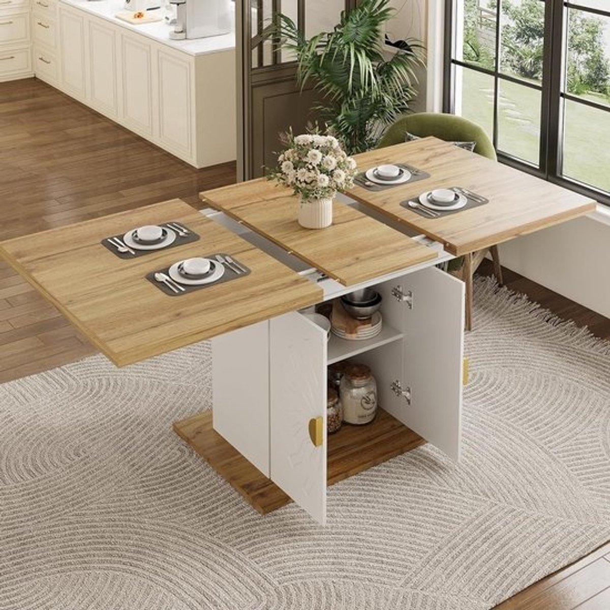 Eettafel Uittrekbaar - Keukentafel Eetkamer - Gezellig Tafelen - Met Opbergruimte - 140x70x76 cm - Wit
