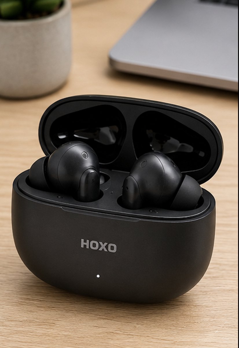 HOXO Draadloze Bluetooth Oordopjes – ANC + ENC Noise Cancelling – Bluetooth 5.4 – Touch Control – 600mAh Oplaadcase – Zwart