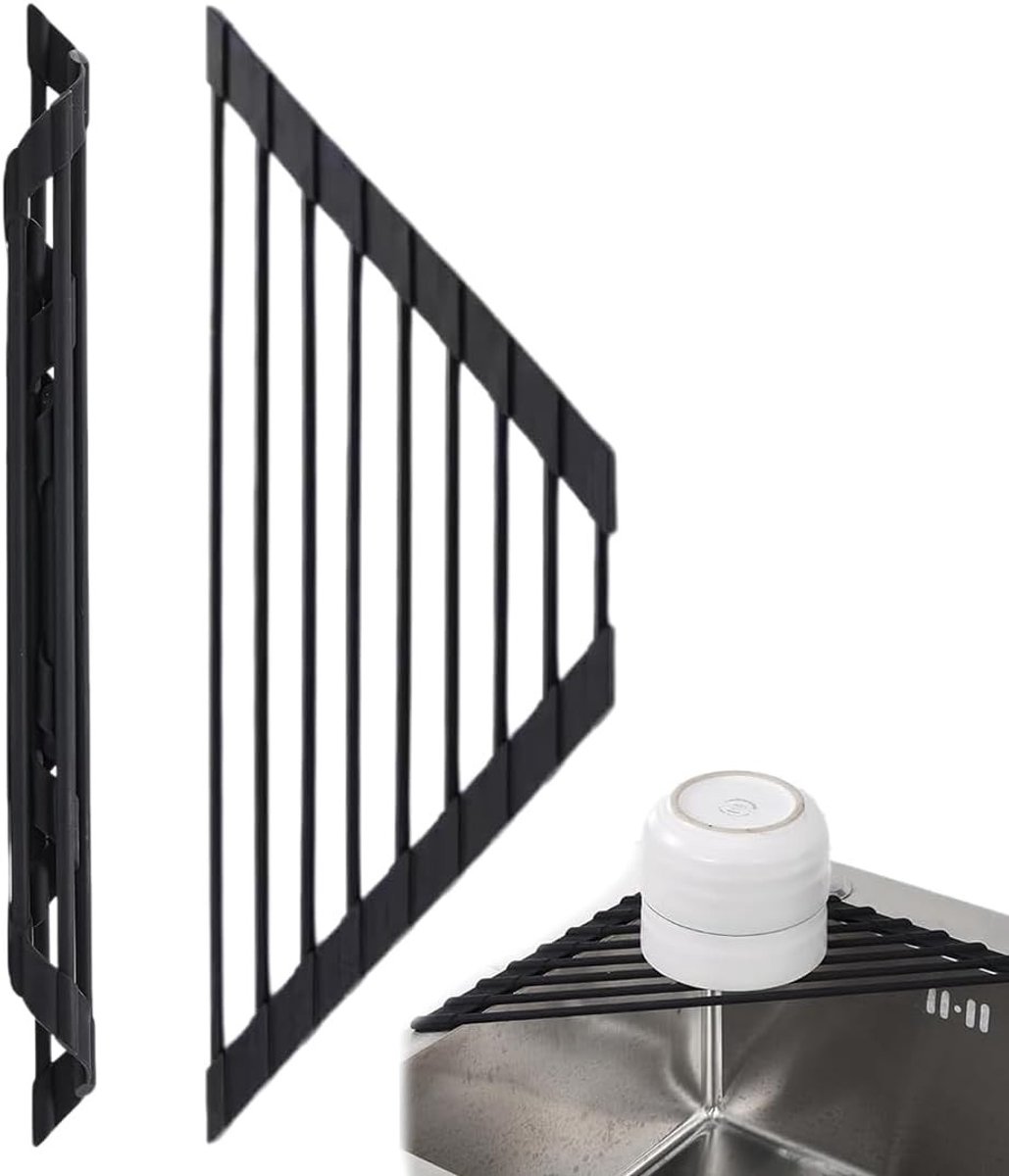 Vouwbare Hoektafel voor Keuken, Compact Driehoekig Afwasrek met Siliconen Coating en RVS Frame voor Efficiëntie en Ruimtebesparing