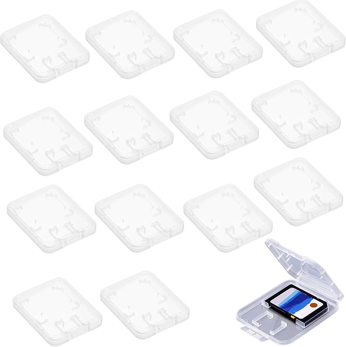 Beschermende Opbergdoos voor Geheugenkaarten, 15 Stuks, Transparant, Met 2 Kaartsleuven, Ideaal voor SD en Micro SD Kaarten