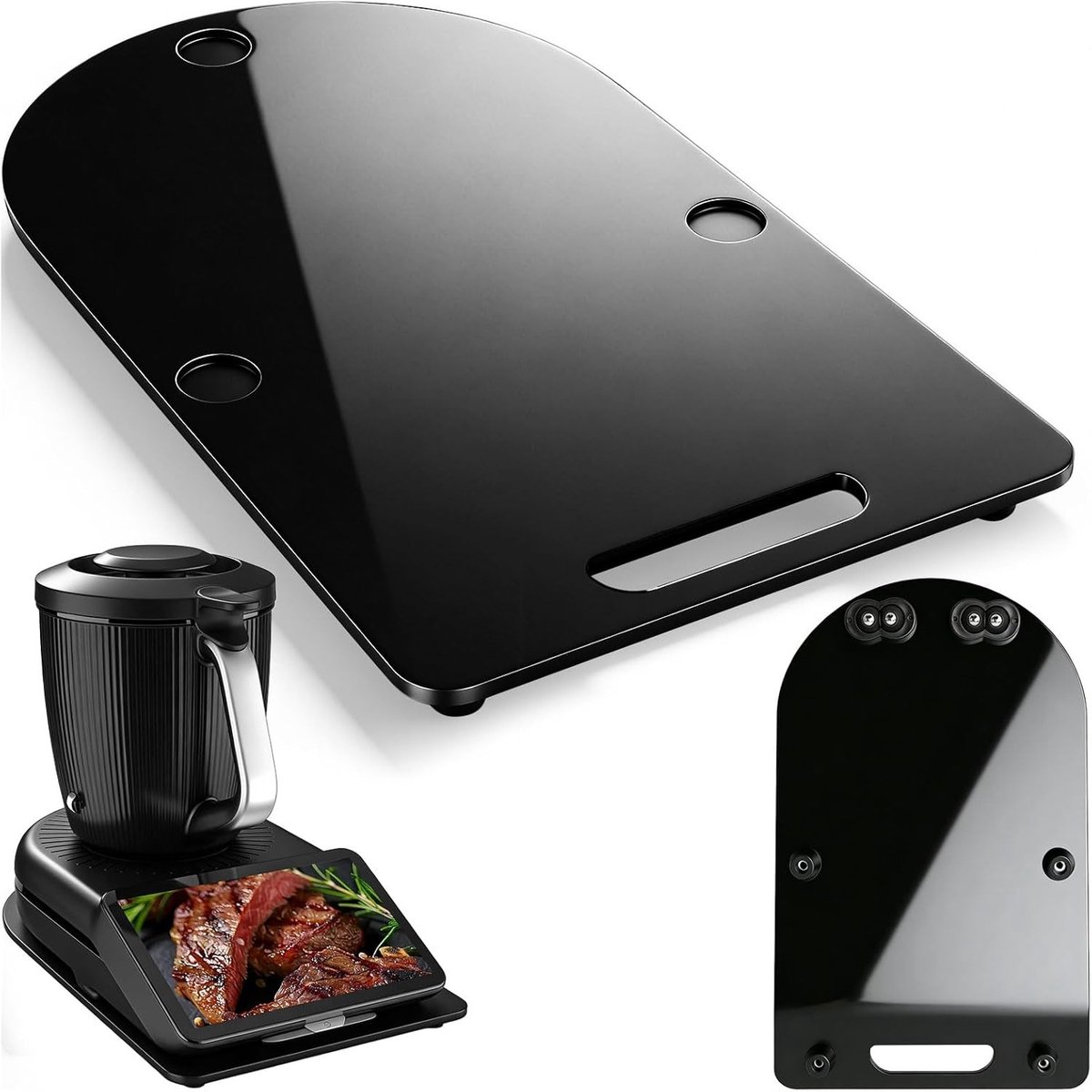 Zijdeboard van hoogwaardig acrylglas met antislipbasis en wielen voor Thermomix TM7 - zwart, ideaal voor keukenorganisatie en gebruiksgemak