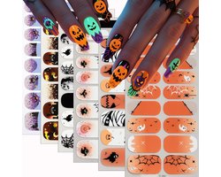 6 Vellen Halloween Nagelstickers - Glow-in-the-Dark Zelfklevende Nail Art - Pompoen, Vleermuis, Spook & Spin - Met Nagelvijl - Perfect voor Feest & Halloween Decoratie - Griezelig & Leuk - Eenvoudig aan te Brengen - Langdurig - Creëer Enge Nagellook