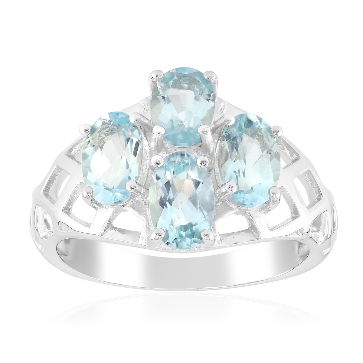 Cavill - Zilveren ring met 4 ovale Amblygonieten 1,53 ct - 925 Sterling Zilver gerhodineerd - Handgemaakt - Lichtblauwe Braziliaanse edelstenen