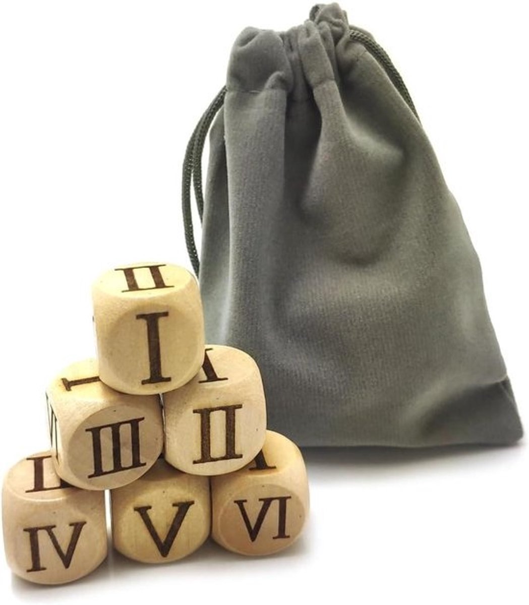 Houten Dobbelstenen Set - Romeinse Cijfer Dobbelstenen - Party Spel - Romeinse Cijfer Ontwerp - 20mm - Natuurlijk Hout