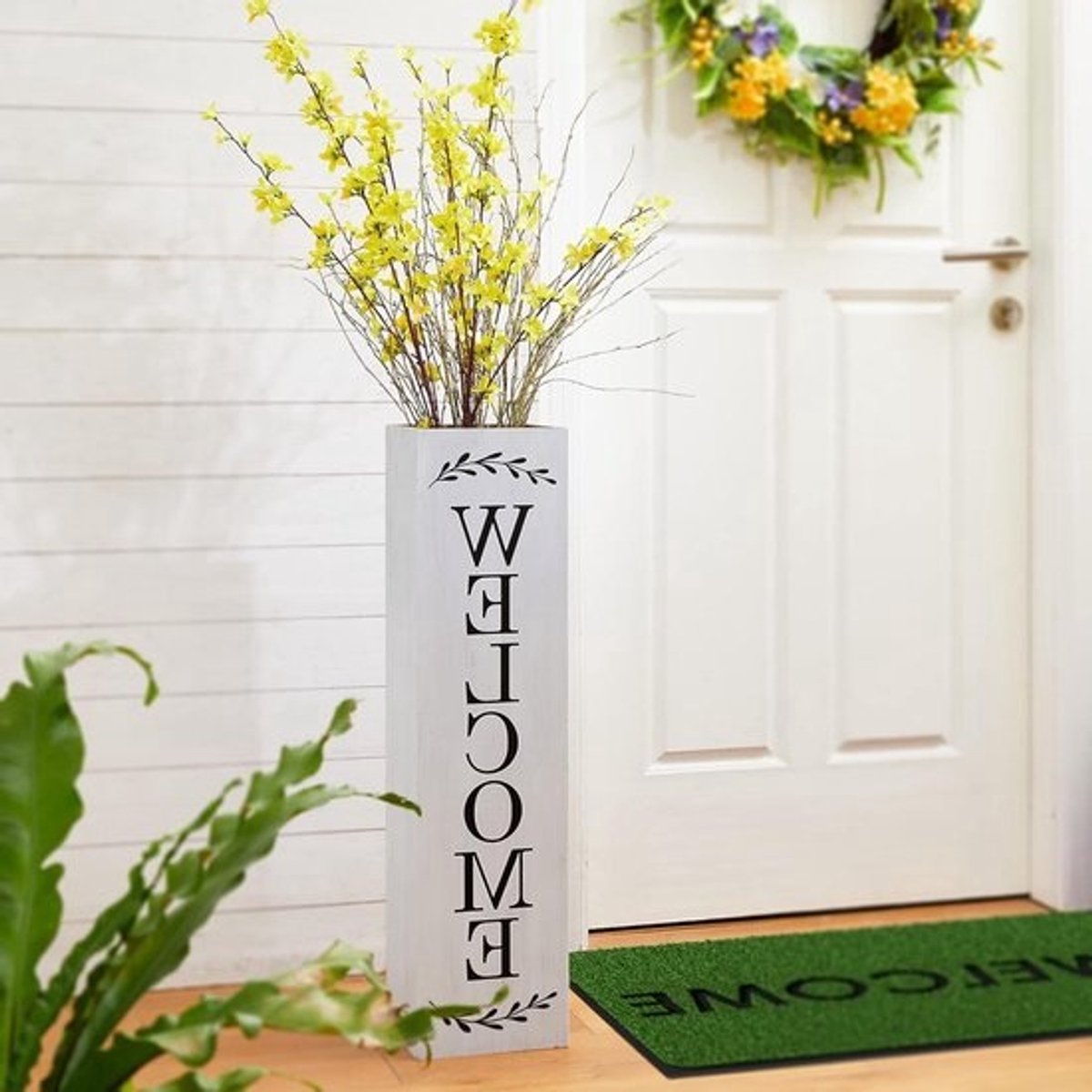 Houten Welkomstbord - Veranda Bord - Huis Decoratie - Dubbelzijdig Ontwerp - 30 Inch Hoog - Wit