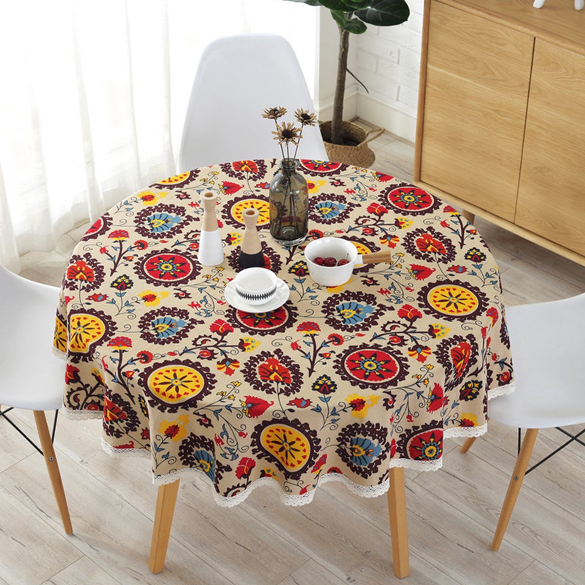 Rond tafelkleed - 150 cm diameter - Wasbaar decoratief tafelkleed - Waterdicht, vlekbestendig, kreukvrij, spatwaterdicht - Geschikt voor feesten, terrassen, banketten, picknicks in de buitenlucht, enz.