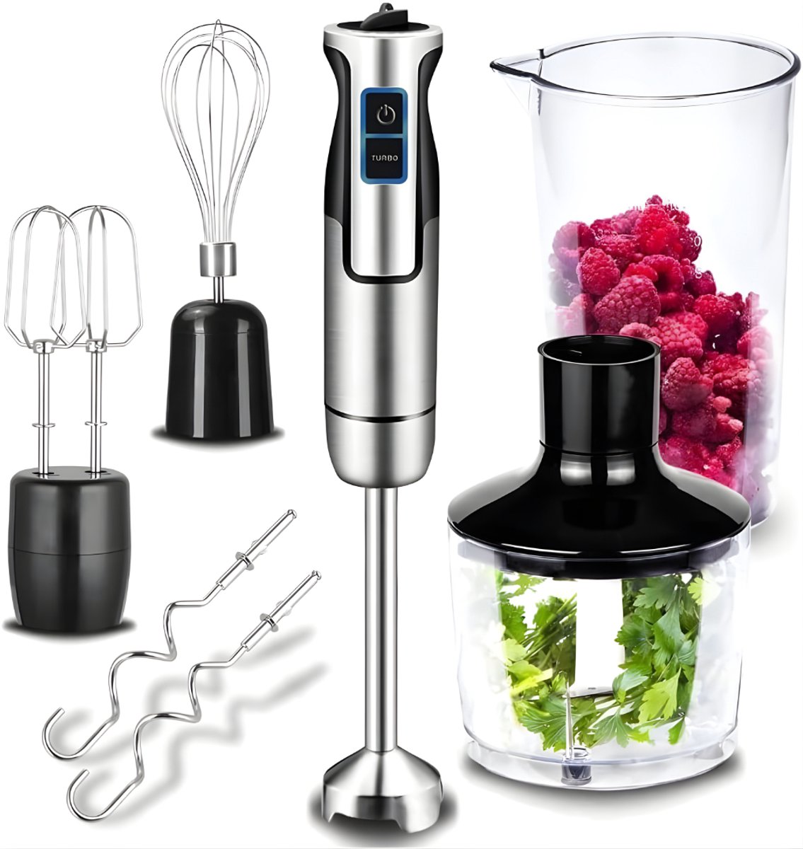 QIN® Staafmixer Set - Staafmixer Met Hakmolen - Hakmolen - Mixer Set - Zilver - 24cm x 18cm x 19cm