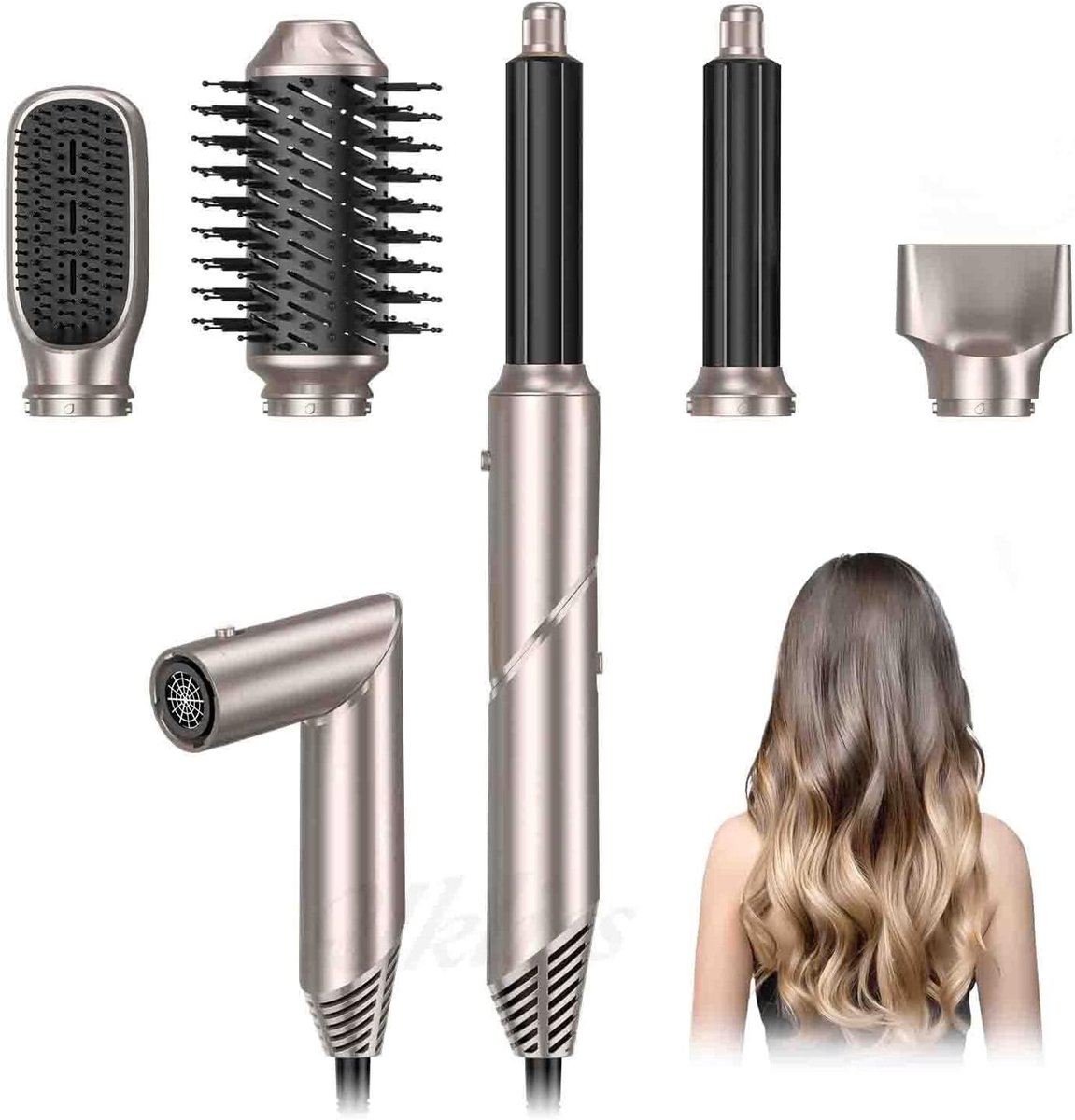 Thijox - Haarstyler Set 5-in-1 Air Styler, Professionele Haardroger, Haarborstel, Krultang, Verwarmingsborstel, Stijlborstel voor Droog, Krullen, Glad
