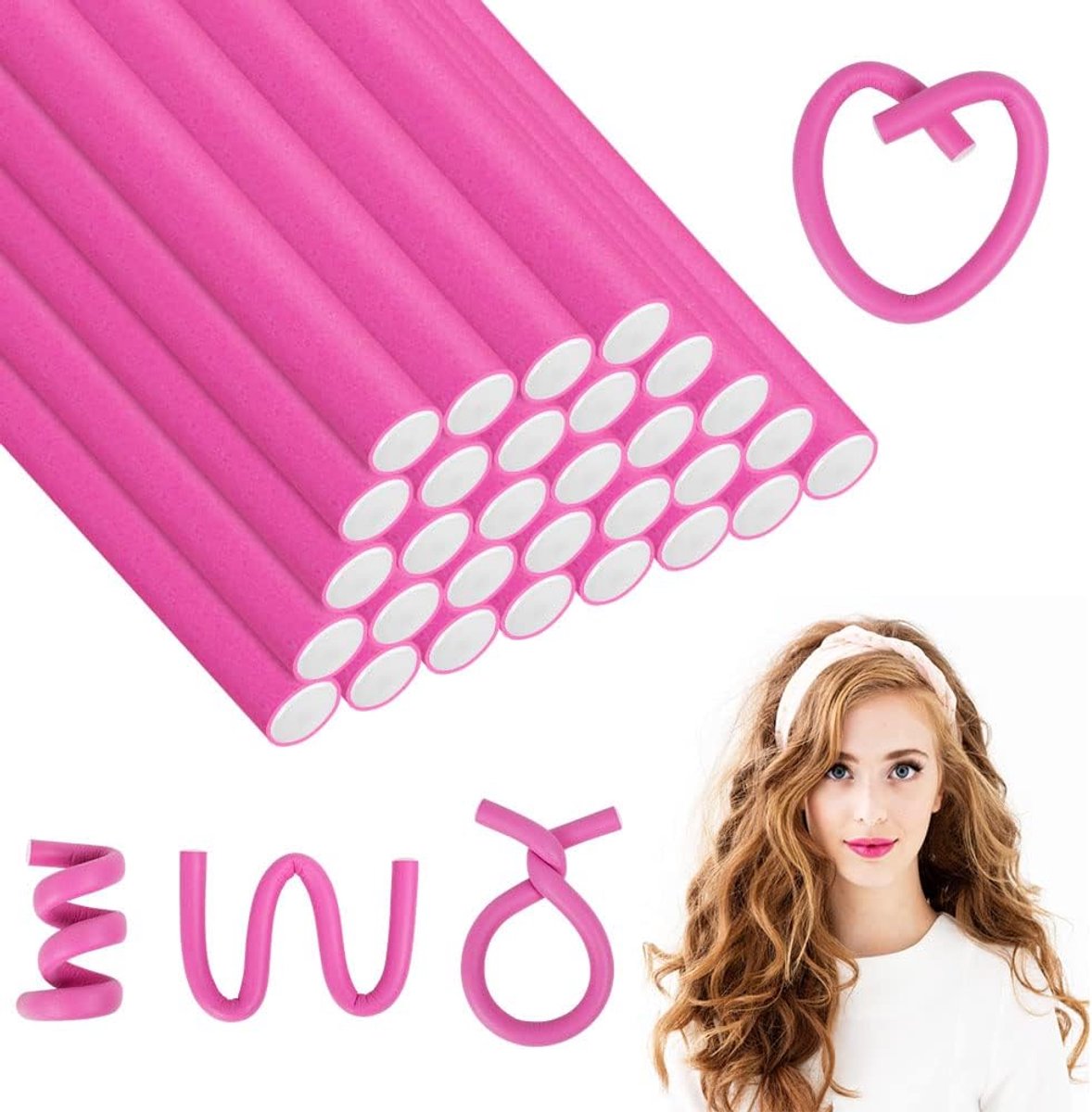 Thijox - 30-delige Flexibele Haarkrultang met Zachte Schuimhaarrollers, Hitteloze Haarrollers voor Slapend Kapsel, Ideaal voor Kort en Halflang Haar,